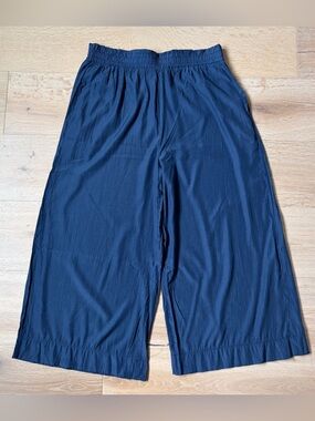 Mer-Sea women’s XL Navy Wide Leg Culotte Pants Elastic Waist Resort Coastal*R17